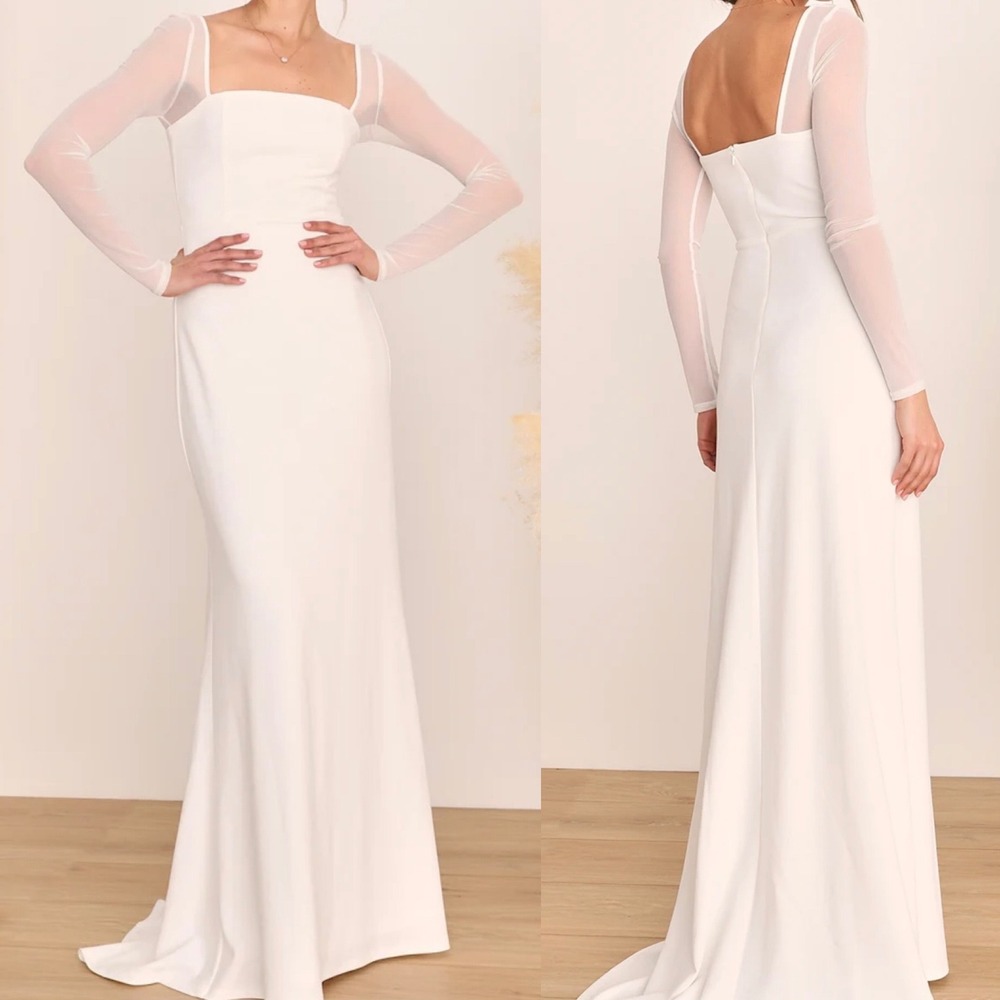 NWOT Lulus Size Large Lovingly Yours White Mesh Long Sleeve Maxi Dress Formal